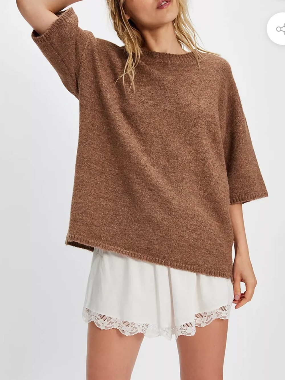 Free People Margot Oversized Short Drop Sleeve Sweater Cozy Brown Size Medium